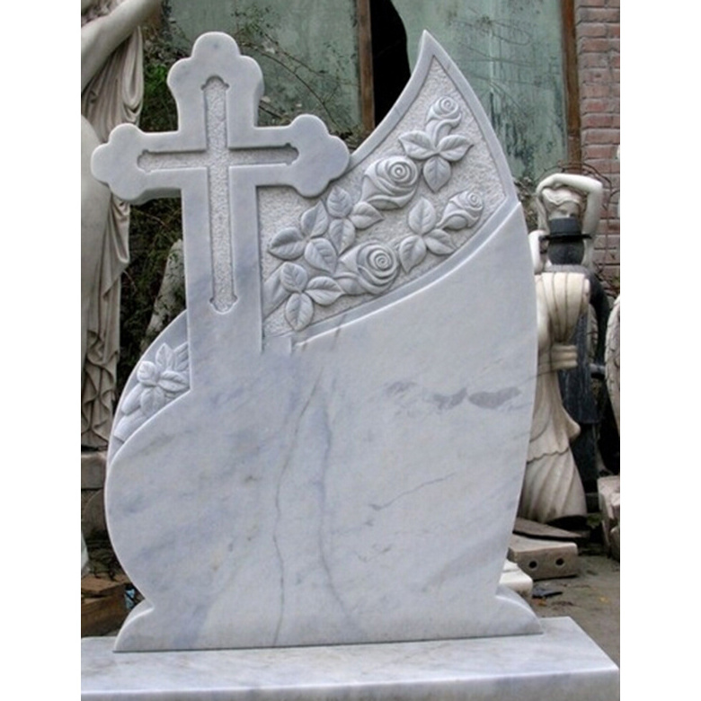 Natural Stone White Tombstone Figure Carve Virgin Mary Granite Marble Headstone