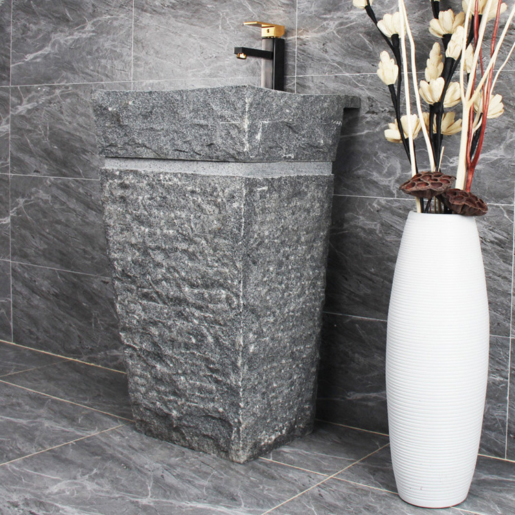 Manufacturer Supply Modern Design Natural Stone Bathroom Black Marble Pedestal Sink