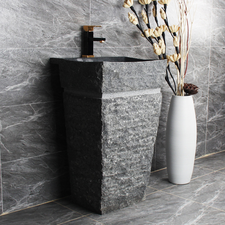 Manufacturer Supply Modern Design Natural Stone Bathroom Black Marble Pedestal Sink