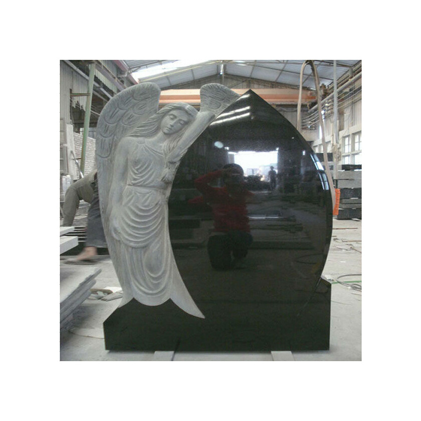 Cheap Price Western Design Wholesale Hot Weeping Angel Black Granite Monuments Headstone