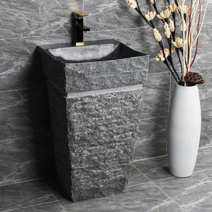 Manufacturer Supply Modern Design Natural Stone Bathroom Black Marble Pedestal Sink