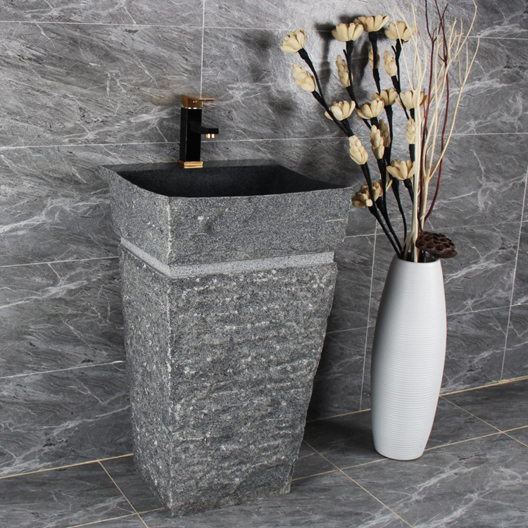 Manufacturer Supply Modern Design Natural Stone Bathroom Black Marble Pedestal Sink