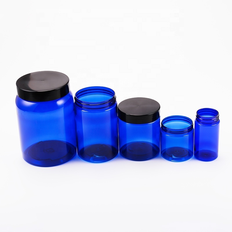 Wholesale Gensyu Empty 500ml 700ml PET Clear Blue Custom Candy Jar Food Gift Bottle With Lid pill capsule Cream Container Jar