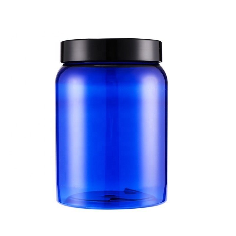 Wholesale Gensyu Empty 500ml 700ml PET Clear Blue Custom Candy Jar Food Gift Bottle With Lid pill capsule Cream Container Jar