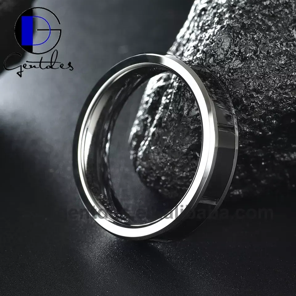 Gentdes Jewelry Polished Silver Wire Inlaid With Mirror Engraving And Personalized Tire Pattern Tungsten Steel Ring