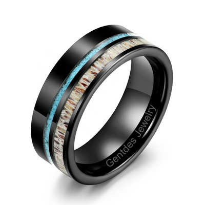 Gentdes Jewelry Custom Black Tungsten Inlay Turquoise And Antler Men's Wedding Ring Fashion Engagement Wedding Band