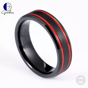 Gentdes Jewelry Wholesale Two-Tone Red Epoxy Groove And Matt Black Tungsten Carbide Wedding Ring For Men