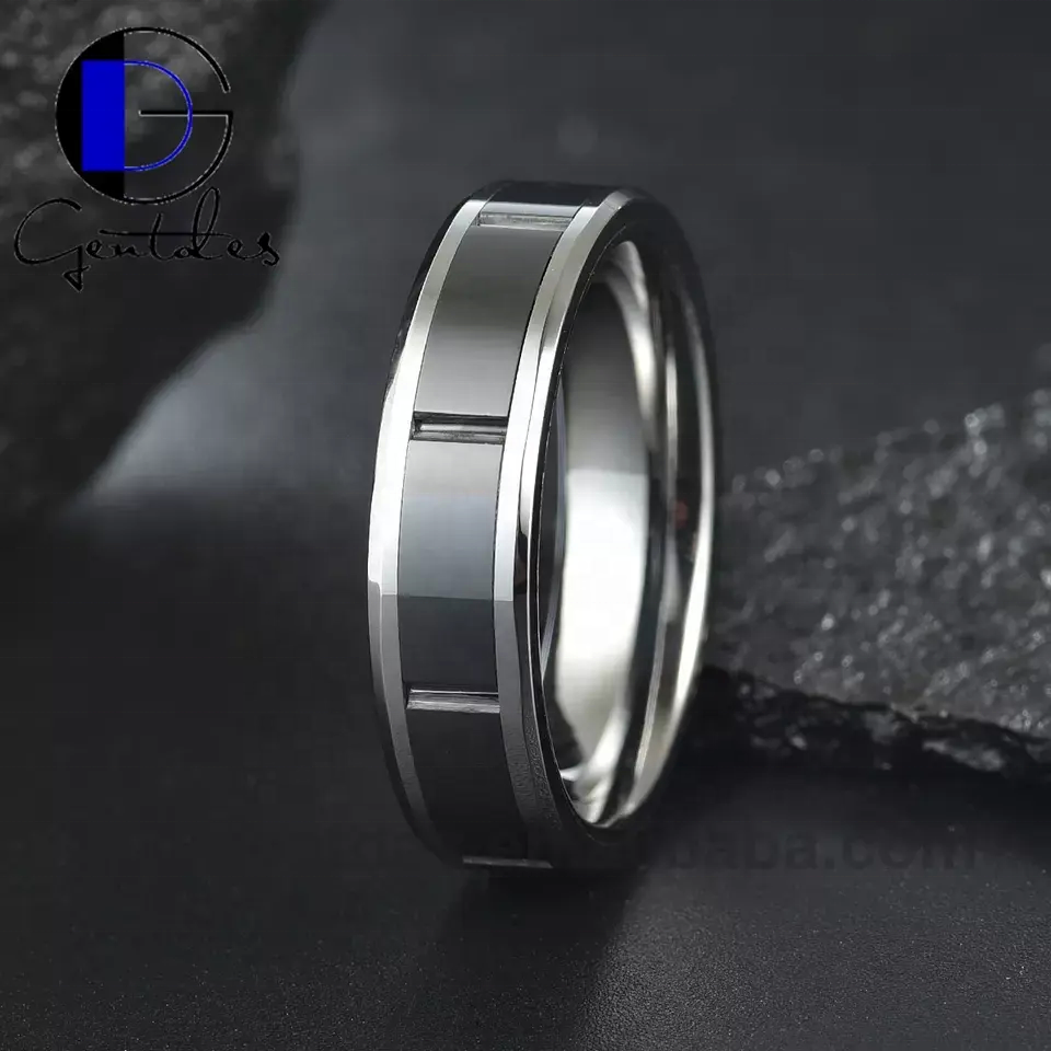 Gentdes Jewelry Polished Silver Wire Inlaid With Mirror Engraving And Personalized Tire Pattern Tungsten Steel Ring