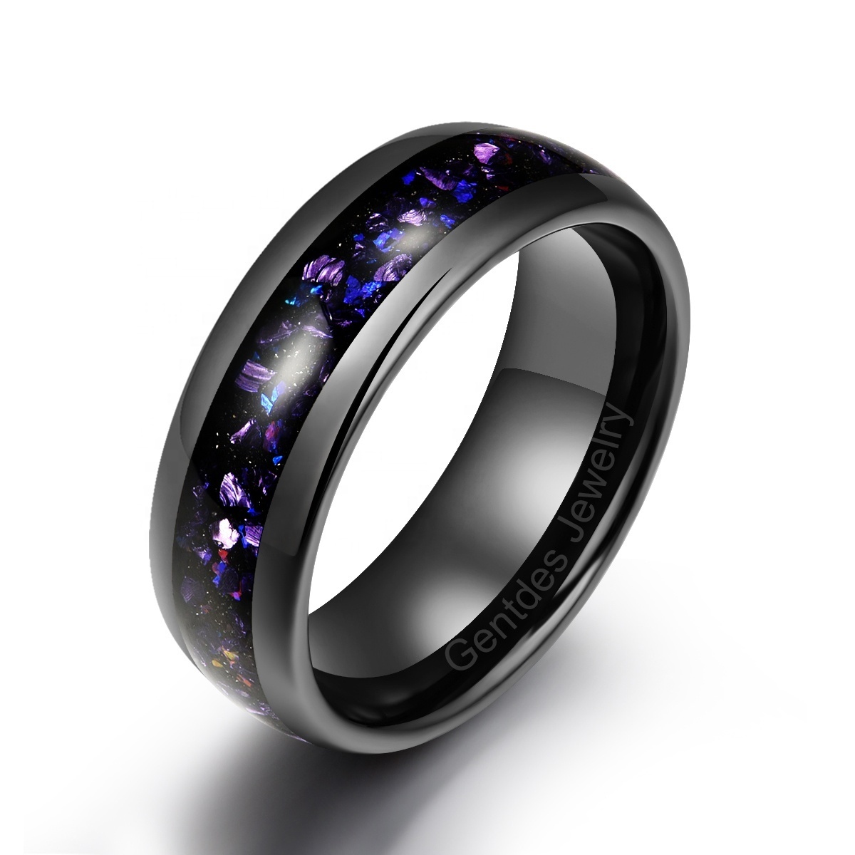 GentdesJewelry 8mm His and Her Tungsten Wedding Band 8mm 4mm Black Ring Outer Space Couples Ring Polish Dome Wedding Bands