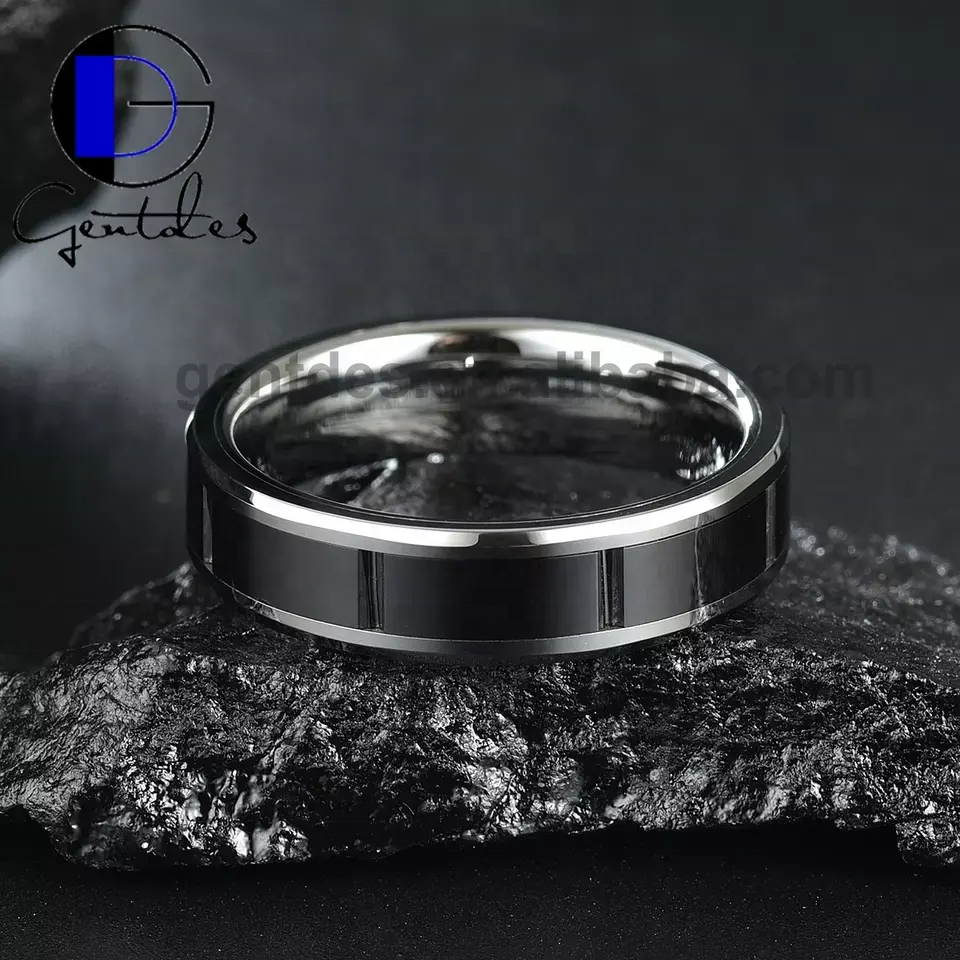 Gentdes Jewelry Polished Silver Wire Inlaid With Mirror Engraving And Personalized Tire Pattern Tungsten Steel Ring