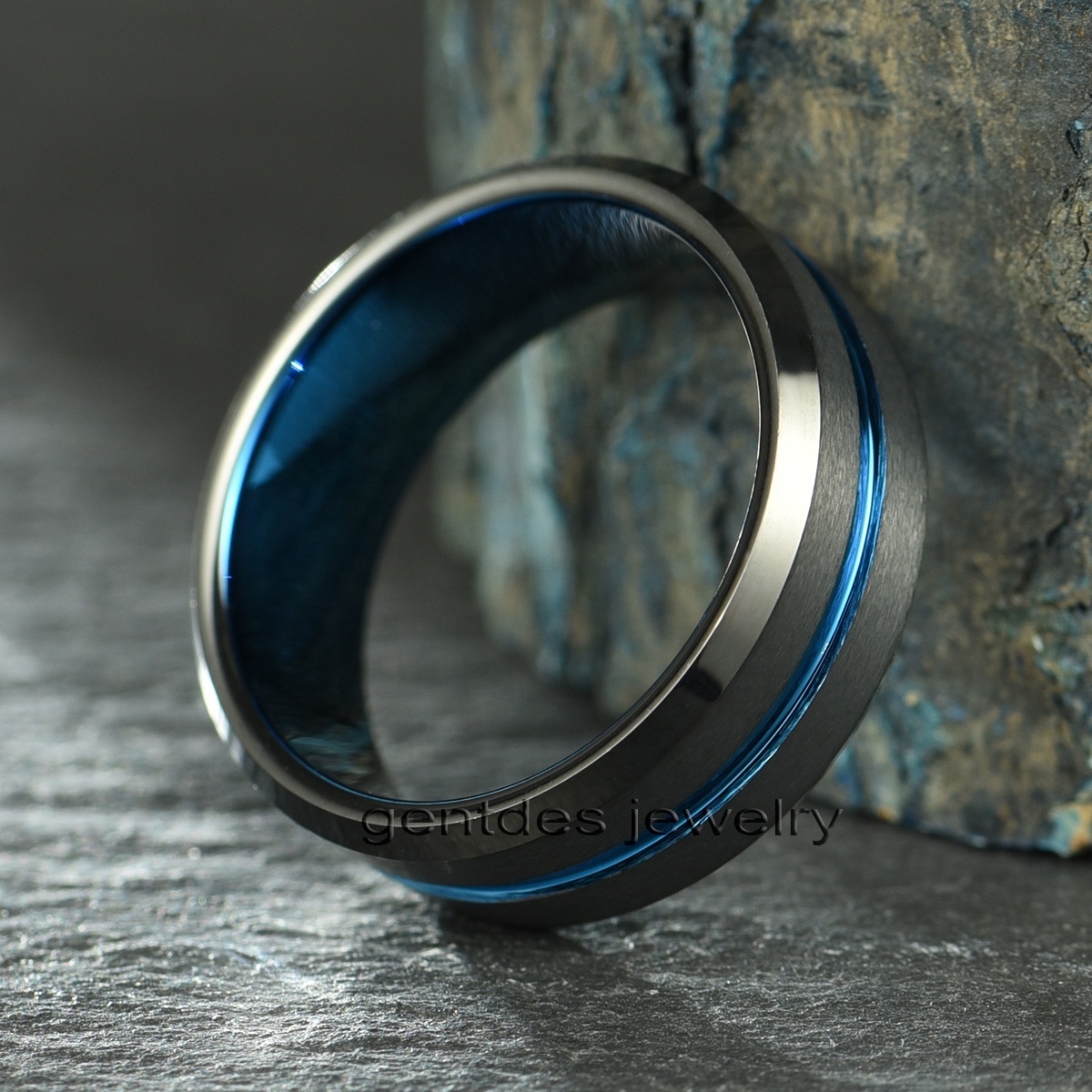 Gentdes Jewelry High Quality Tungsten Carbide Ring 8MM Black Band For Men Blue Plated Inner Ring Wholesale Jewelry