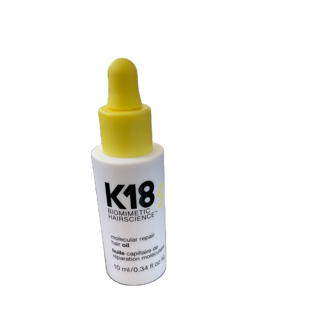 0.34 fl oz liq 10ml K18 hair oil plastic bottle with glass dropper