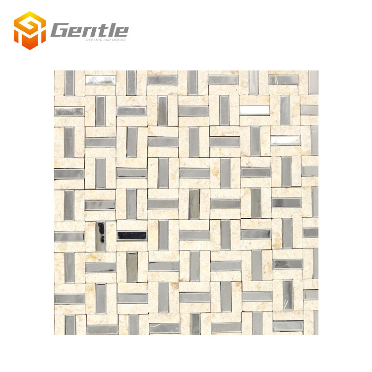 Basketweave stone Mosaic for Kitchen backsplash Bathroom Chiseled and Stainless steel surface Basketweave stone Mosaic Wall