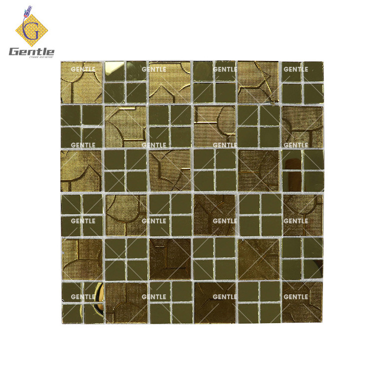 Golden glass mirror mosaic tiles mirror tiles sheets peel and stick mosaic kitchen tile backsplash