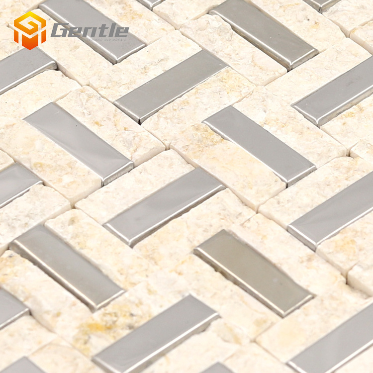 Basketweave stone Mosaic for Kitchen backsplash Bathroom Chiseled and Stainless steel surface Basketweave stone Mosaic Wall