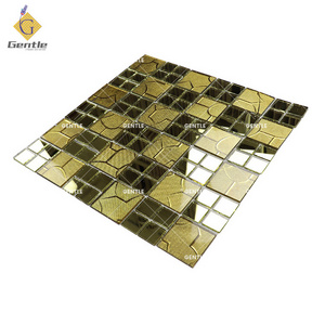 Golden glass mirror mosaic tiles mirror tiles sheets peel and stick mosaic kitchen tile backsplash