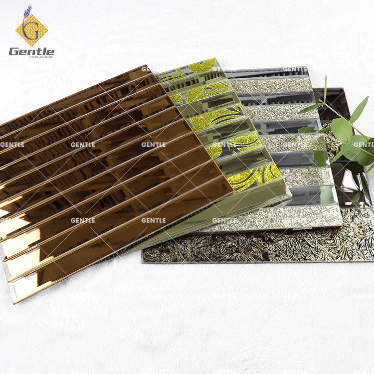 long strip tea bronze glass mirror mosaic tile self -stick mosaic kitchen tile backsplash