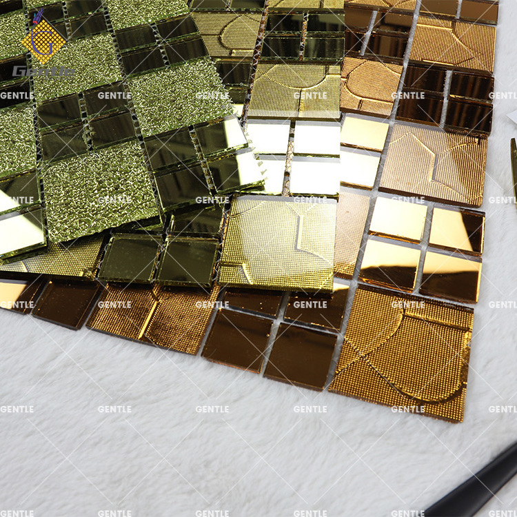 Gold mirror mosaic tiles stickers glass mirror mosaic tiles sheets living room wall tile