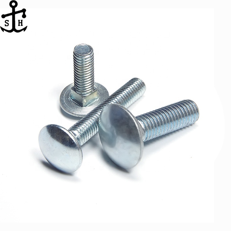 Factory Custom ASTM A307 Steel Zinc Plated Carriage Bolt M6 - M20 Grade 4.8 8.8 10.9 Round Mushroom Head Square Neck Bolt Screw