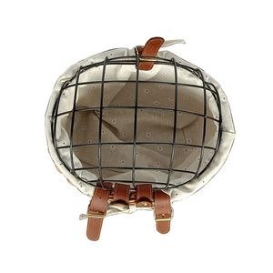 Factory hot selling brown color wicker bike basket safety carry pet dog retro bike bicycle basket with leather handle