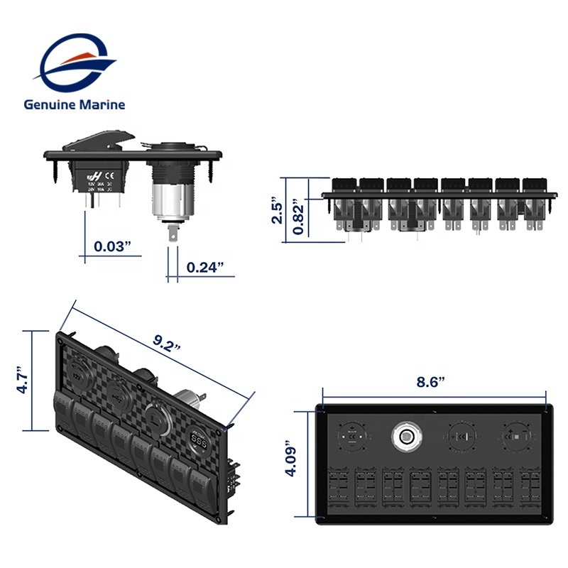 Genuine Marine Boat Rocker Switch Panel Waterproof ON Off Toggle Switches with Digital Voltage Display Dual USB Power Charge