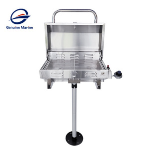 Genuine Marine Boat Parts RV Outdoor Adjustable Stainless Steel Large Gas And Charcoal Grill Combo BBQ Barbecue Grill