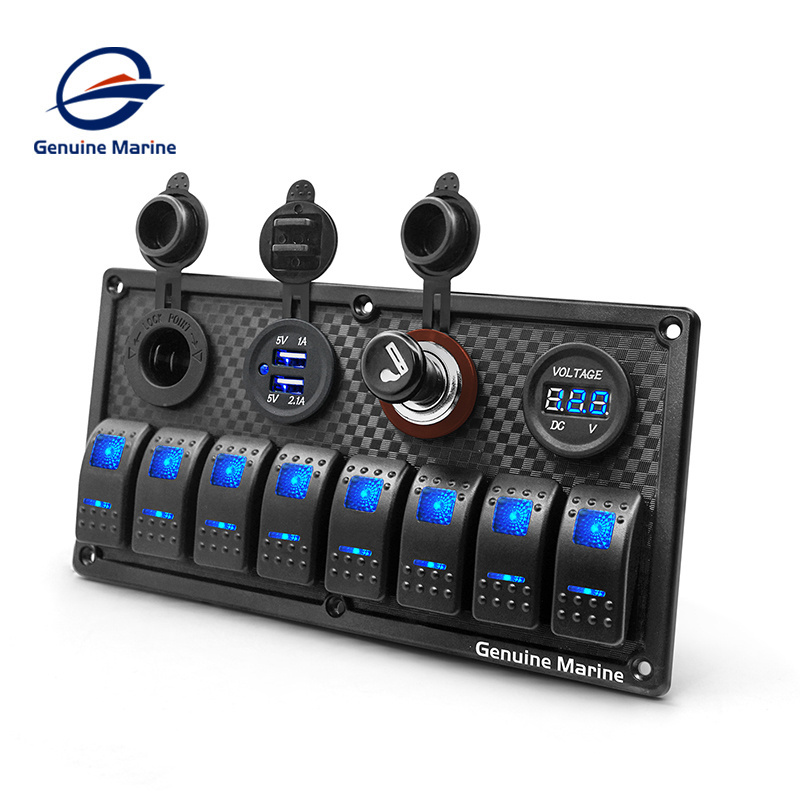 Genuine Marine Waterproof 12V 24v ON/Off Pre-Wired Toggle 8 Gang Mount Rocker Boat Marine Control ABS Switch Panel