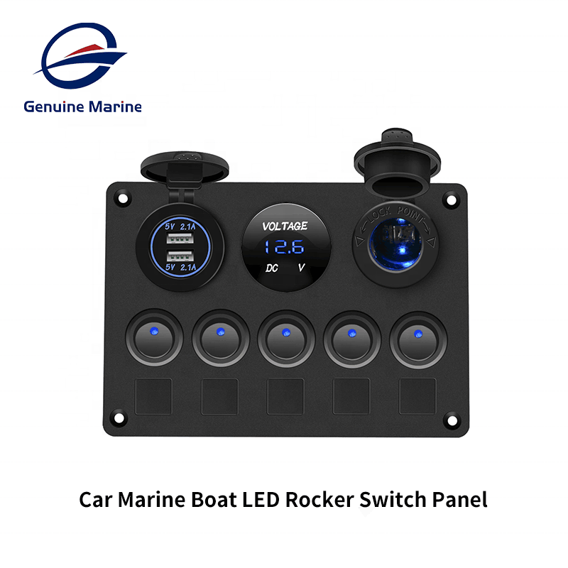 5 Gang 12V Led Voltage Monitoring 4.2A Dual Usb Waterproof Boat Car Rocker Marine Switch Panel