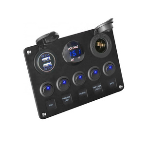 5 Gang 12V Led Voltage Monitoring 4.2A Dual Usb Waterproof Boat Car Rocker Marine Switch Panel