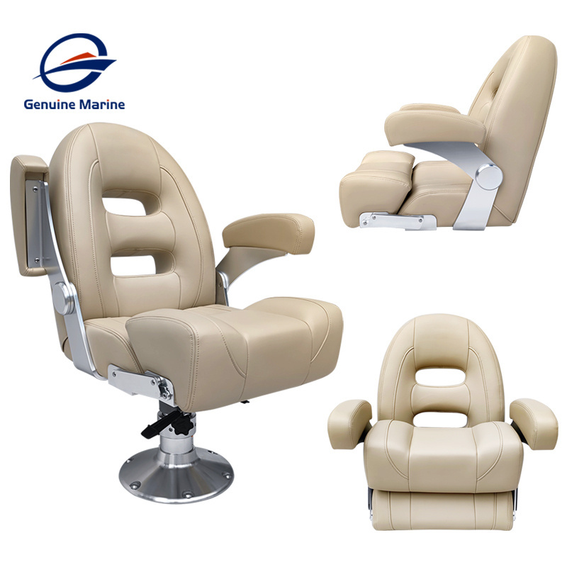 Genuine Marine High Back Center Console Boat Seats Marine Boat Flip Up Captain Seat With Shock Absorber