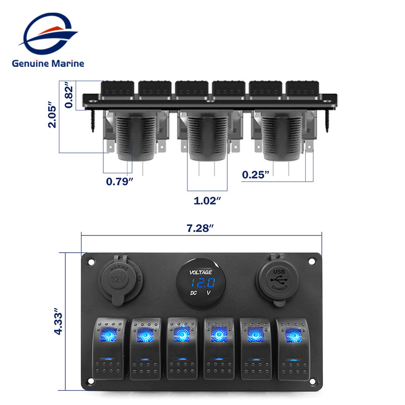 Genuine Marine Switch Panel 6 Switch Panel 6 Gang Marine Rocker Switch Panel