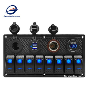 Genuine Marine Waterproof 12V 24v ON/Off Pre-Wired Toggle 8 Gang Mount Rocker Boat Marine Control ABS Switch Panel