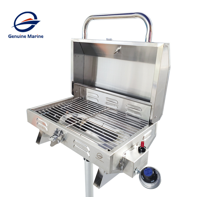 Genuine Marine Boat Parts RV Outdoor Adjustable Stainless Steel Large Gas And Charcoal Grill Combo BBQ Barbecue Grill