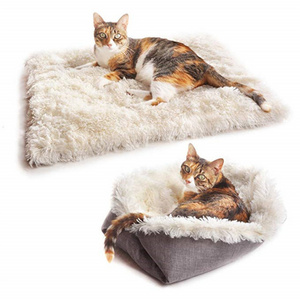 Mechanical Wash Korea Style Cat Bed Warm Foldable Kitten Sleeping Blanket Grey Color Plush Cat House Tent