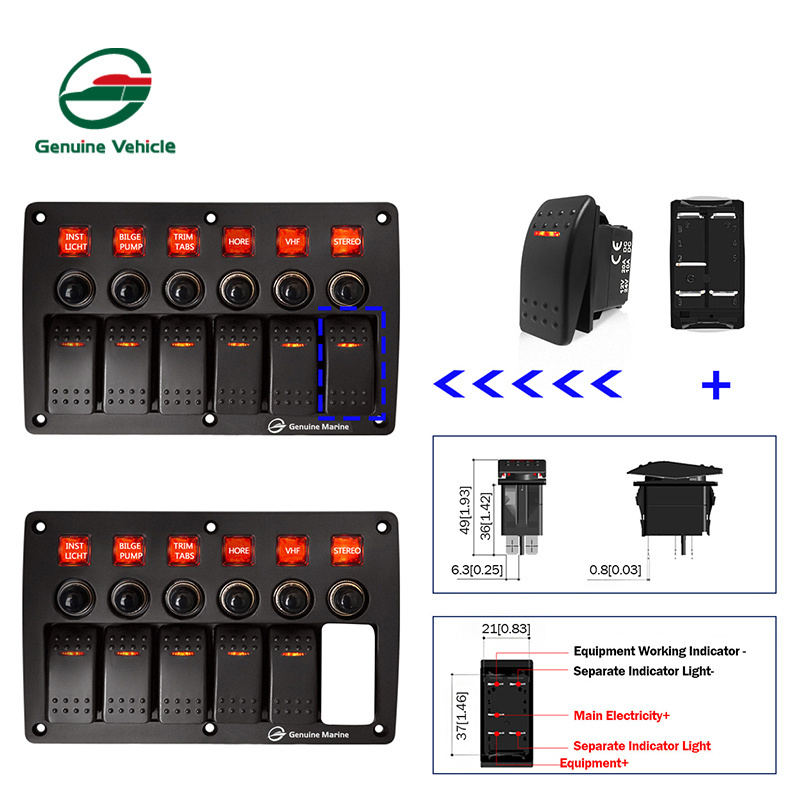 8 Gang RV Boat Waterproof Rocker Switch Panel With Circuit Breaker Fuse For Car Vehicle