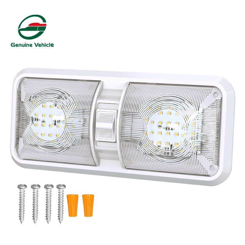 Genuine Vehicle Camper 12V Led Light Double Dome Light Fixture with On Off Switch Interior RV Lights