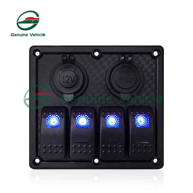 4 Gang Boat Switch Panel With Dual USB 12c DC socket For Car Marine Rocker Switch panel