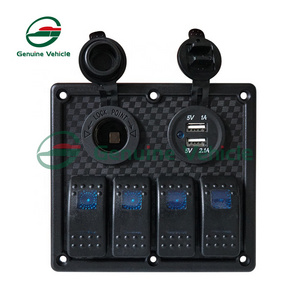 4 Gang Boat Switch Panel With Dual USB 12c DC socket For Car Marine Rocker Switch panel