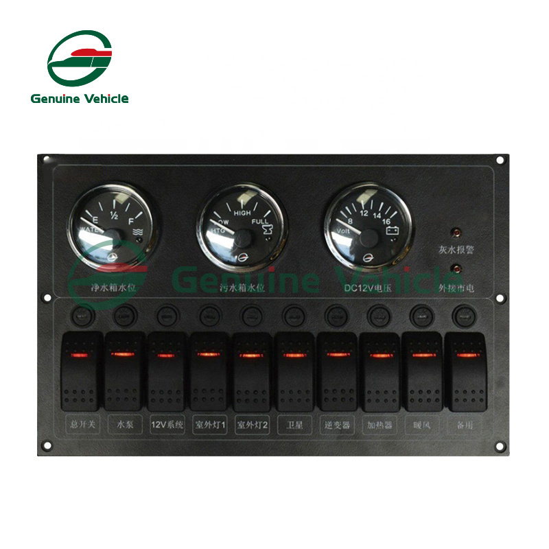 Custom Distribution Panel Button Rocker Switch Panel With Voltmeter Water Gauge For Car RV Caravan