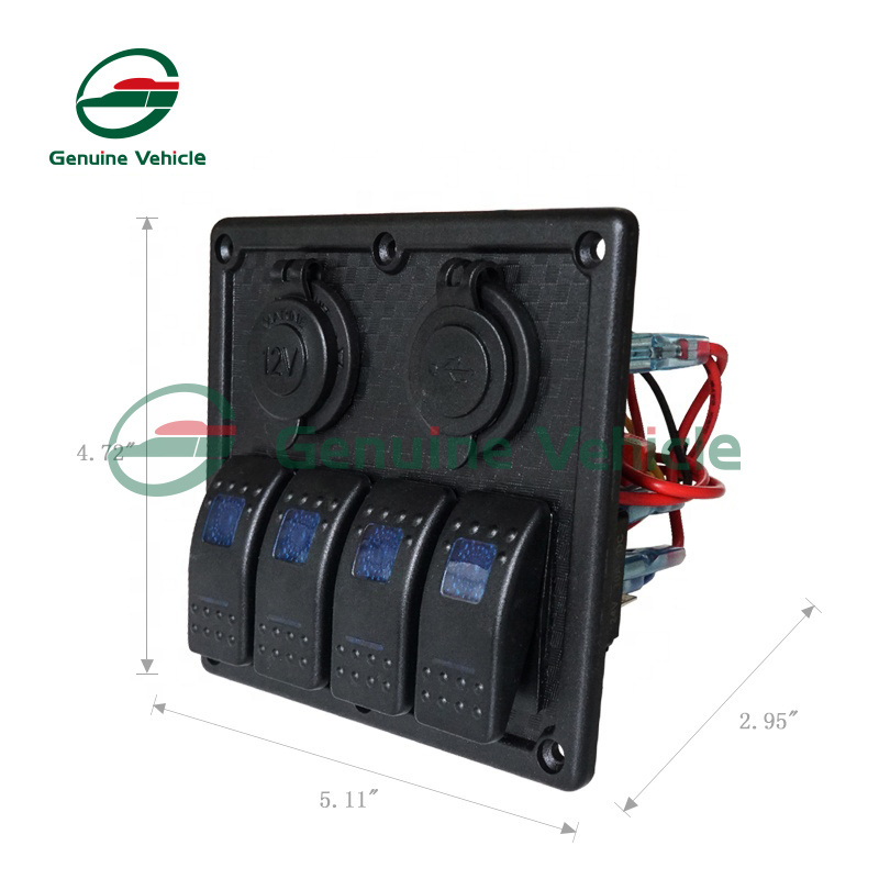 4 Gang Boat Switch Panel With Dual USB 12c DC socket For Car Marine Rocker Switch panel