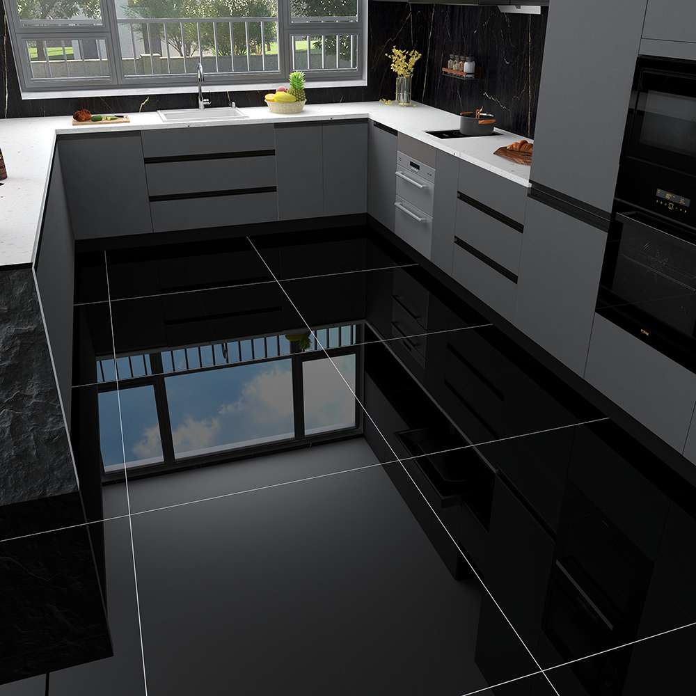 Glossy Dark Black Polished Ceramic Porcelain Floor Tile 600x600