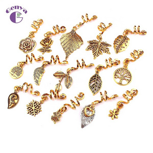 Genya New Golden Viking Dreadlocks Beads Boho Braid Beads Decorations Jewelry Leaf Hair Rings DIY Hair Accessories