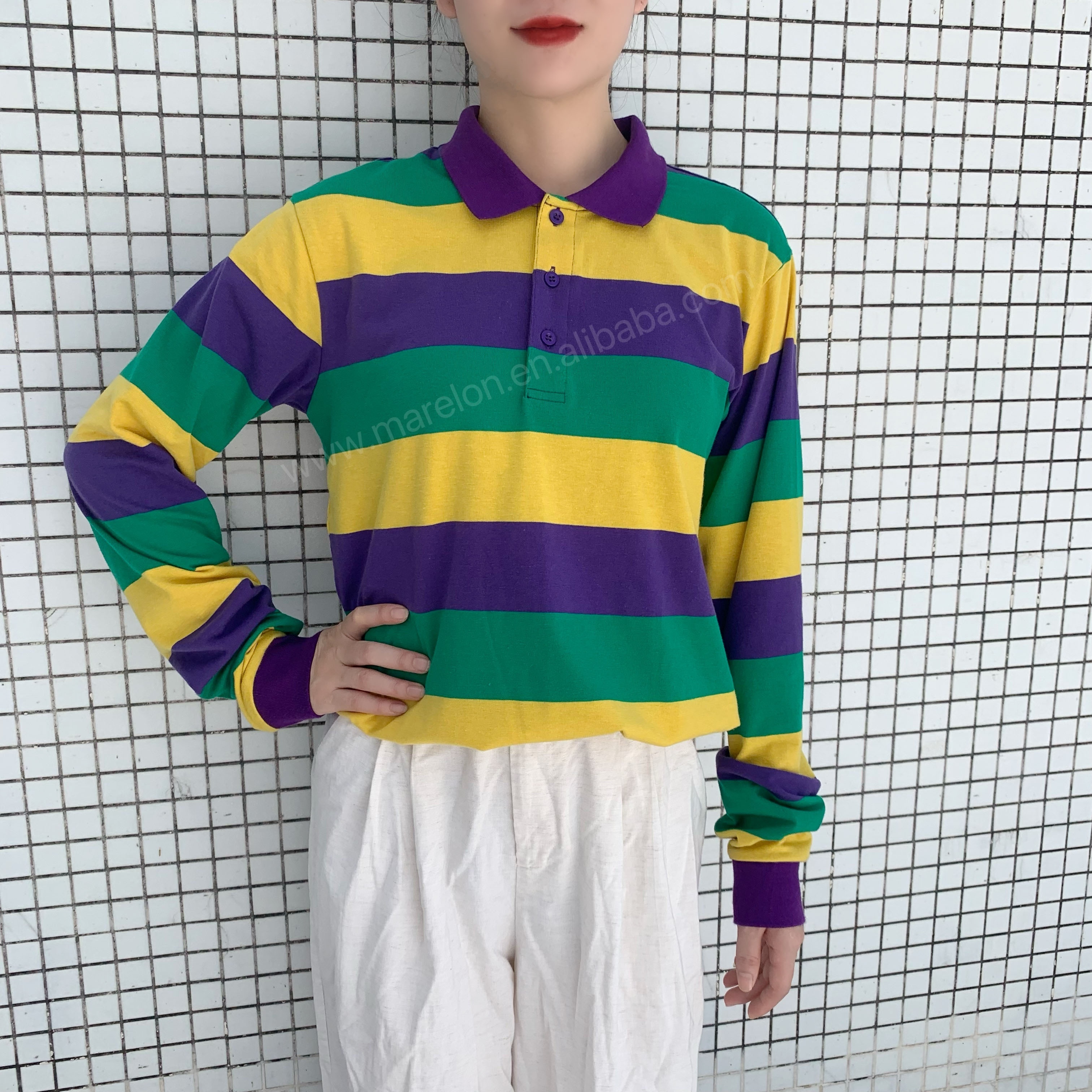 New Orleans 2024  Carnival Adult Clothes Long Sleeves Striped Polo Shirt Men's Wear Outfit Custom T-Shirts Mardi Gras Apparel