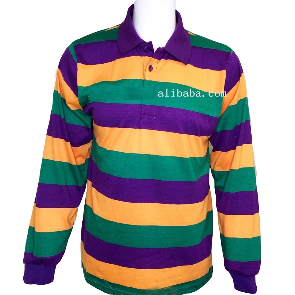 New Orleans 2024  Carnival Adult Clothes Long Sleeves Striped Polo Shirt Men's Wear Outfit Custom T-Shirts Mardi Gras Apparel