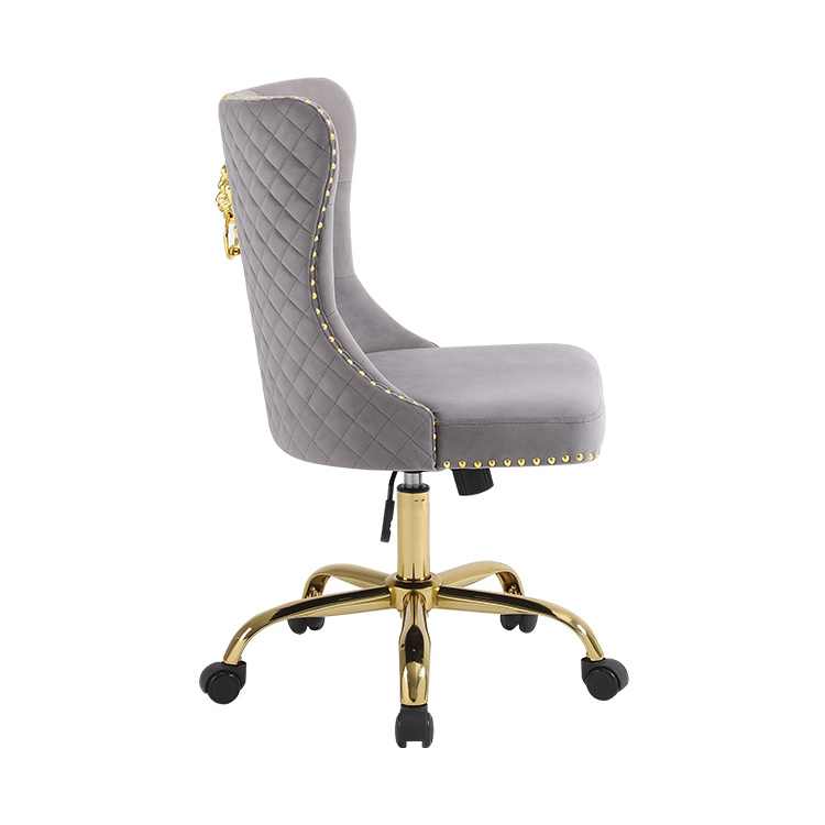 Modern Gray Velvet Swivel Chair for Home Office with Gold Base