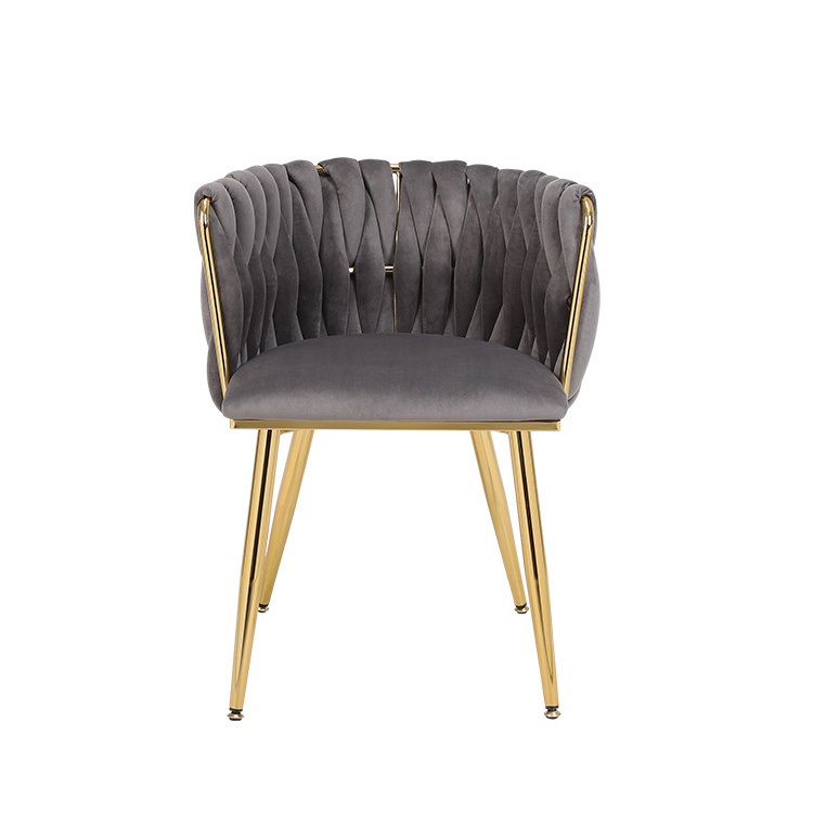 Accent Chair Modern Dining Chair Woven Velvet Upholstered Dining Chair With Bucket Back And Gold Metal Legs