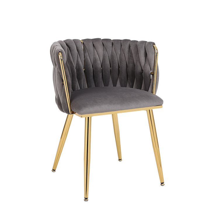 Accent Chair Modern Dining Chair Woven Velvet Upholstered Dining Chair With Bucket Back And Gold Metal Legs