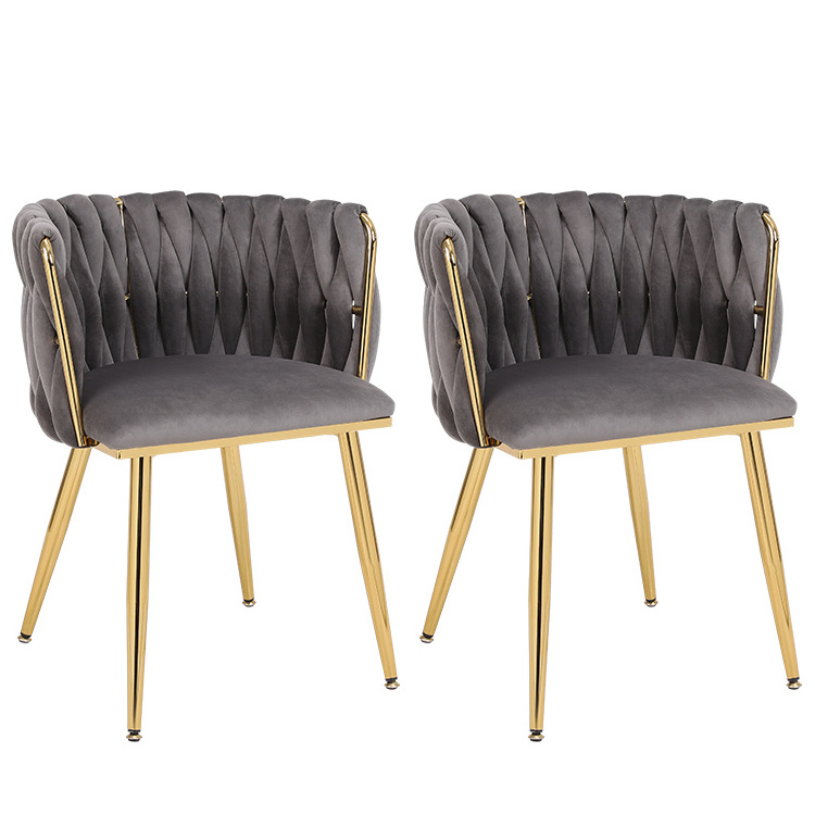 Accent Chair Modern Dining Chair Woven Velvet Upholstered Dining Chair With Bucket Back And Gold Metal Legs