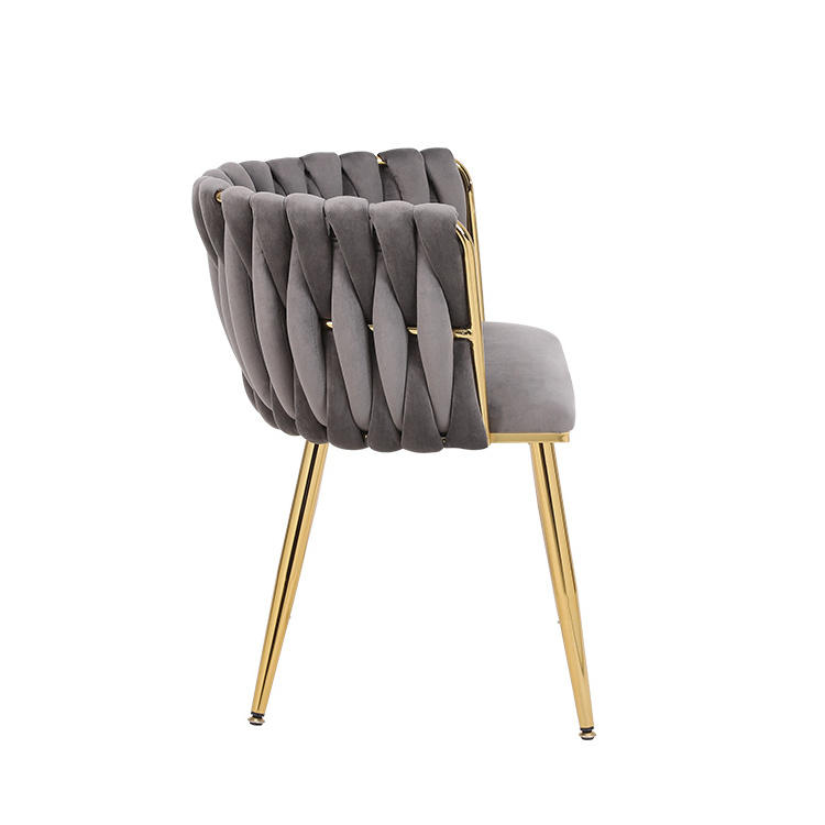 Accent Chair Modern Dining Chair Woven Velvet Upholstered Dining Chair With Bucket Back And Gold Metal Legs