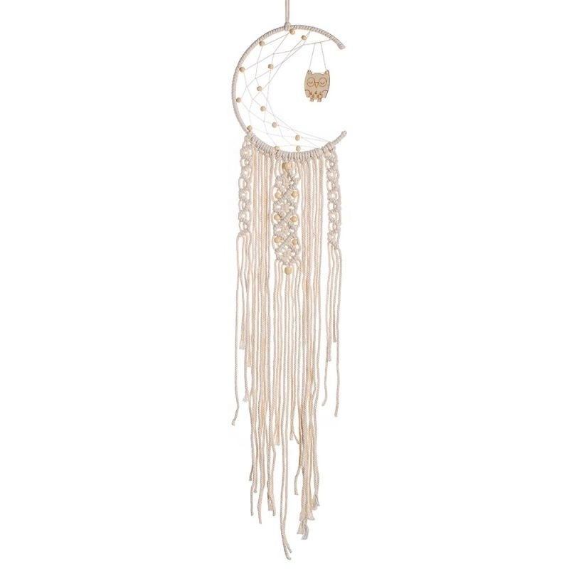 Organic Boho Macrame Tapestry Wall Hanging Dream Catcher Diy Room Decoration Kids Owl Moon Star Dream Catcher Home Decor